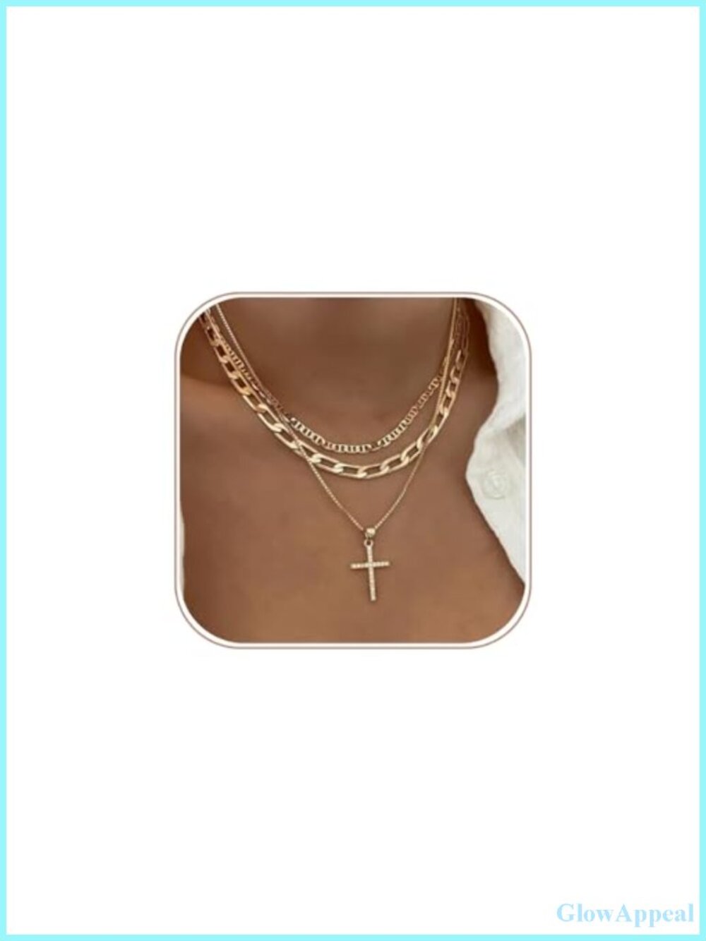 Layered Cross Necklace Set 14K Gold Plated Brass Choker Paperclip Chain